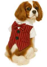 KUTKUT Striped Small Dog Cat Tuxedo Shirt Formal Suit Bow Tie Costume Stylish Pet Wedding Shirts Dog Prince Wedding Bow Tie Shirt Gentleman Apparel Clothes for Dogs Cats