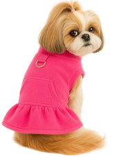 KUTKUT Turtleneck Dog Sweater for Small Dog Cat Girl, Fall Dog Sweater Dress with Pocket D-Ring, Puppy Sweater Fleece Dog Dress with Harness, Dog Dress Pet Clothes