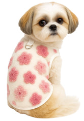 KUTKUT Small Dog Cat Flower Sleeveless Winter Vest Soft Warm Coral Fleece Double Layer Cozy Soft Button Open Sweater Small Doggie Outfit for Maltese, ToyPoodle, Toypom (Pink Floral)