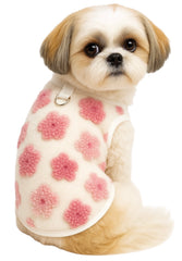 KUTKUT Small Dog Cat Flower Sleeveless Winter Vest Soft Warm Coral Fleece Double Layer Cozy Soft Button Open Sweater Small Doggie Outfit for Maltese, ToyPoodle, Toypom (Pink Floral)