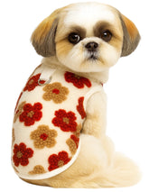KUTKUT Winter Small Dog Cat Floral Sleeveless Vest Soft Warm Coral Fleece Double Layer Cozy Soft Button Open Sweater Small Doggie Outfit for Maltese, ToyPoodle, Toypom (Red Floral)