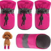 KUTKUT Dog Boots Paw Protector | Pack of 4pcs Anti-Slip Dog Shoes with Reflective Straps for Small Dogs (Pink)