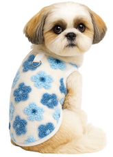 KUTKUT Dog Sleeveless Sweater with D-Ring for Small Puppy & Cats, Winter Puppy Floral Sweater Shirt Cold Weather Plush Warm Doggie Outfit for Maltese, ToyPoodle, Toypom  (Blue Floral)