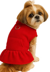 KUTKUT Turtleneck Dog Sweater for Small Dog Cat Girl, Fall Dog Sweater Dress with Pocket D-Ring, Puppy Sweater Fleece Dog Dress with Harness, Dog Dress Pet Clothes