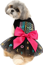 KUTKUT Small Dog Dress Birthday Frock for Small Dogs & Cats & Alphabet Colorful Print Mesh Girl Dog Dress & Summer Tutu Princess Pet Puppy Clothing