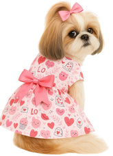 KUTKUT Small Dog Cat Girl Dress, Love Bear Princess Breathable Frock for Small Dogs Cat Girl Puppy Kitten, Ribbon Bow Skirt Dress for ToyPom, Maltese, Yorkii, Papillon