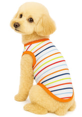 KUTKUT Drooling Stripes Print T-Shirt for Small Dogs | Breathable Cotton Sleeveless Shirt for ShishTzu, Maltese, Pappilon Toy Poodle etc (Size: L, Chest Girth 45cm, Back Length 35cm)