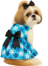 KUTKUT Small Dog Cat Girl Dress, Floral Princess Breathable Frock for Small Dogs Cat Girl Puppy Kitten, Ribbon Bow Skirt Dress for ToyPom, Maltese, Yorkii, Papillon