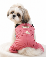 KUTKUT 2-in-1 Pet Jumpsuit Overall with Built in Leash Ring, Small Dog Cat Vintage Bib Pants, Snap Button Party Dog Clothes All-in-One Jumpsuit for Maltese, Pekingese ( Reddish )