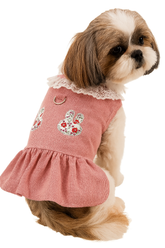 KUTKUT Small Dog Cat Frock, Lace Corduroy Dog Skirt Dress Cute Rabbit Head Harness Dress with D Ring for Puppy Yorkii, Maltese, Bichon etc