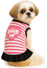 KUTKUT Drooling Small Pet Girl Shirt | Stripe Print Breathable Autumn, Spring & Summer Cotton Sleeveless Shirt For ShishTzu, Maltese, Toy Poodle, Papillon (Size: L, Chest Girth 45cm, Back Length 35cm)