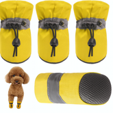 KUTKUT Washable Dog Boots Paw Protector for Hot Pavement | Pack of 4pcs Anti-Slip Dog Shoes with Reflective Straps for Small Breed Dogs (Yellow)