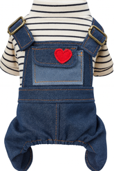 KUTKUT Small Dog Outfits Denim Dogs Overalls Classic Stripe Shirts Bib Pants for Cats Cool Dog Clothes Doggie Jean Jumpsuit Onesie Puppy T-Shirt Apparel with Pocket.