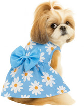 KUTKUT Cute Daisy Pattern Dog Dress with Lovely Bow Pet Apparel Dog Clothes for Small Dogs and Cats | Puppy Summer Dress Birthday Pet Apparel Dress