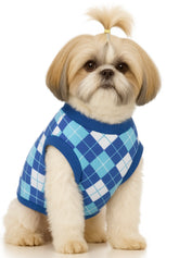 KUTKUT Dog Puppy Sleeveless Shirt, Brethable Plaid Cotton Argyle Pattern Tank Top, Summer Clothes for Cats and Small Dogs Miniature Poodle, Scotti, Bichon
