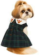 KUTKUT Red Plaid Sailor Collar Button Décor Dress for Small Dogs | Cute Skirt Dress for Puppy, Cats & Dogs for Pomeranian, Paillons, Yoriki, Maltese etc  (Green)