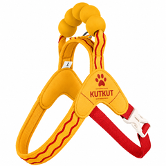 KUTKUT Pet Harness & Leash Set for Small Dogs & Cats, Adjustable Breathable Mesh Harness with Padded Control Handle, Secure Buckle & Metal D-Ring (Yellow)