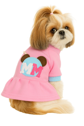 KUTKUT Letter Print Micky Mouse Cartoon Fashion Frock for Puppy & Small Dog | Fleece Dress for Small Dogs | Cute Princess Spring, Autumn and Winter Dog Apparel For Shih Tzu, Yorkie, Pug, Maltese (Pink)