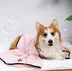 KUTKUT Super Absorbent Luxury Microfiber Dog Towel | Embroidered Pet Ultra Drying Towel | Quick Drying Beach Towel for Small, Medium, Large Dogs and Cats (Pink)