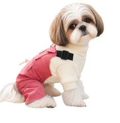 KUTKUT 2-in-1 Pet Jumpsuit Overall with Built in Leash Ring, Small Dog Cat Vintage Bib Pants, Snap Button Party Dog Clothes All-in-One Jumpsuit for Maltese, Pekingese ( Reddish )
