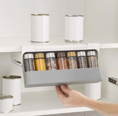 EZYHOME Slide Rack Cabinet Shelf, Pull Down Spice Rack With 6 Bottles or Spice Jars, Pull Down Shelf For Seasoning Storage, Under-Shelf Kitchen Cabinet Storage Solution for Spices