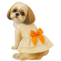 KUTKUT Small Dog Cat Girl Dress Cute Bowknot Tutu Dress Striped Button Open Dog Clothes for Small Dogs Girl Toypom, Yorkshire, Mltese Cat Pet Apparel