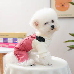 KUTKUT 2-in-1 Pet Jumpsuit Overall with Built in Leash Ring, Small Dog Cat Vintage Bib Pants, Snap Button Party Dog Clothes All-in-One Jumpsuit for Maltese, Pekingese ( Reddish )