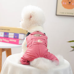 KUTKUT 2-in-1 Pet Jumpsuit Overall with Built in Leash Ring, Small Dog Cat Vintage Bib Pants, Snap Button Party Dog Clothes All-in-One Jumpsuit for Maltese, Pekingese ( Reddish )