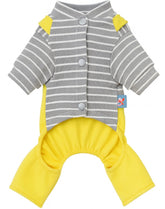 KUTKUT cotton Dog Clothes Striped Onesie Shirt, Cute Dog Pajamas Bodysuit Coat Jumpsuit Overalls Soft Comfort Pjs for Small Dogs Cats Kitten Boy Girl (Yellow)