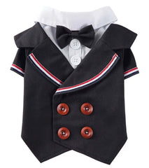KUTKUT Small Dog Double Breasted Plaid Tuxedo with Button Decore Pet Dog Wedding Shirt for Birthday Costumes, Formal Dog Wedding Attire Outfits Bowtie Apparel (Black)