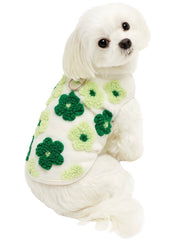 KUTKUT Winter Small Dog Cat Flower Sleeveless Vest Soft Warm Coral Fleece Double Layer Cozy Soft Button Open Sweater Small Doggie Outfit for Maltese, ToyPoodle, Toypom ( Green Floral)