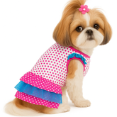 KUTKUT Female Dog One Piece Polka Dot Print with 3-Tier Ruffle Pleated Skirt | Tutu Dog Dress Pet for Small Dogs Shihtzu, Maltese, ToyPoodle