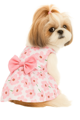 KUTKUT Cute Floral Pattern Dog Dress with Lovely Bow Pet Apparel Dog Clothes for Small Breed Dogs & Cats | Puppy Summer Dress Birthday Pet Apparel Dress