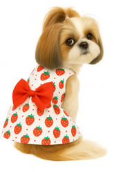 KUTKUT Cute Straberry Pattern Dog Dress with Lovely Bow Pet Apparel Dog Clothes for Small Dogs and Cats | Puppy Summer Dress Birthday Pet Apparel Dress