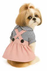 KUTKUT Plaid Collar Button Décor Skirt Dress for Small Dogs | Comfortable Pet Dog and Cat Skirt Clothes for Small Dogs Paillons, Yoriki, Maltese etc