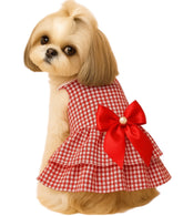 Kutkut Red Stripe Princess Tutu Dress for Small Dogs – Summer Pet Outfit for Shih Tzu, Maltese, Poodle, and Cats – Lightweight Cotton Puppy Frock for Girls