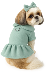 KUTKUT Dog Cat Girl Harness Warm Dress with Leash Ring, Polar Fleece Puppy Kitten Sweater Dress for Kitten, Chiuhuahua, Yorkshire, Toypom etc