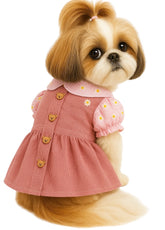 KUTKUT Small Dog Cat Frock, Cute Soft Bear Button Floral Collar Dog Skirt Dress for Puppy Yorkii, Maltese, Bichon etc