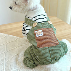 KUTKUT Small Dog Jumpsuits With Pocket For Puppy Kittens, Striped Shirt With Button Decor Non Sticky Hair Pullover Four -Legged Bodysuit Clothes For Chiuhuahua, Yorkii