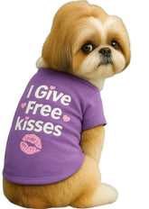KUTKUT Small Dog & Cat Cotton T Shirt | Breathable I Give Free Kisses Printed Half Sleeve T Shirt for Small Dogs Maltese, Papillon, Shihtzu, Cats(Purple, Size: L, Chest Girth 45cm, Back Length 35cm)