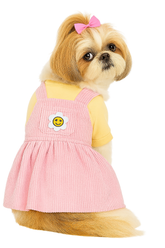 KUTKUT Newest 2 Colors Corduroy Patchwork Round Neck Smiley Sunflower Décor Dress for Autumn, Spring | Dress for Yorkie, Maltese (Pink)