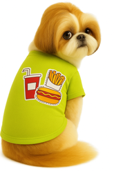 KUTKUT Small Dog & Cat T Shirt | Breathable Burger Coke Printed Half Sleeves Tee Shirt for Small Dogs Chihuahua, Yorkie Shih Tzu (Green, Size: L, Chest Girth 46 cm, Back Length 36 cm)