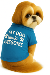 KUTKUT Small Dog & Cat T Shirt | Breathable I'm Awesome Printed Half Sleeves Tee Shirt for Small Dogs Chihuahua, Yorkie Shih Tzu (Blue, Size: L, Chest Girth 46 cm, Back Length 36 cm)