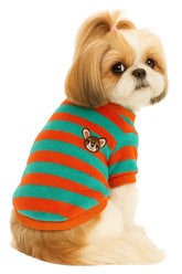 KUTKUT Soft Warm Fleece Small Dog & Cat Shirt, Cute Stripe Pattern Stretchable Winter Cosy Vest Tshirt for Chiuhuahua, Yorkshire, Toypom etc