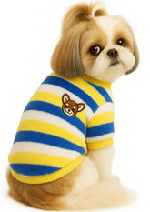 KUTKUT Soft Warm Fleece Small Dog & Cat Shirt, Cute Stripe Pattern Stretchable Winter Cosy Vest Tshirt for Chiuhuahua, Yorkshire, Toypom etc