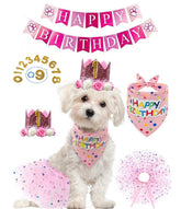 KUTKUT Dog Birthday Party Supplies Decoration - Pet Puppy Party Supplies Birthday Triangle Scarf, Hat, Tutu Skirt, Crown & 0-9 Figure Pet Happy Birthday Banner for Pet Puppy Dog Cat Girl