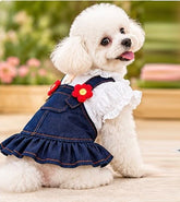 KUTKUT Cute Soft Floral Button Denim Dress for Small Dogs and Cats, Breathable Summer Dress for Yorkie, Maltese and Other Small Dogs