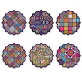 EZYHOME Coaster for Drinks Set of 6, Vintage Ottoman Flower Mexican Mandala Ceramic Stone Mat, with Cork Base and Metal Holder, Gift for Housewarming Room Bar Decor - kutkutstyle