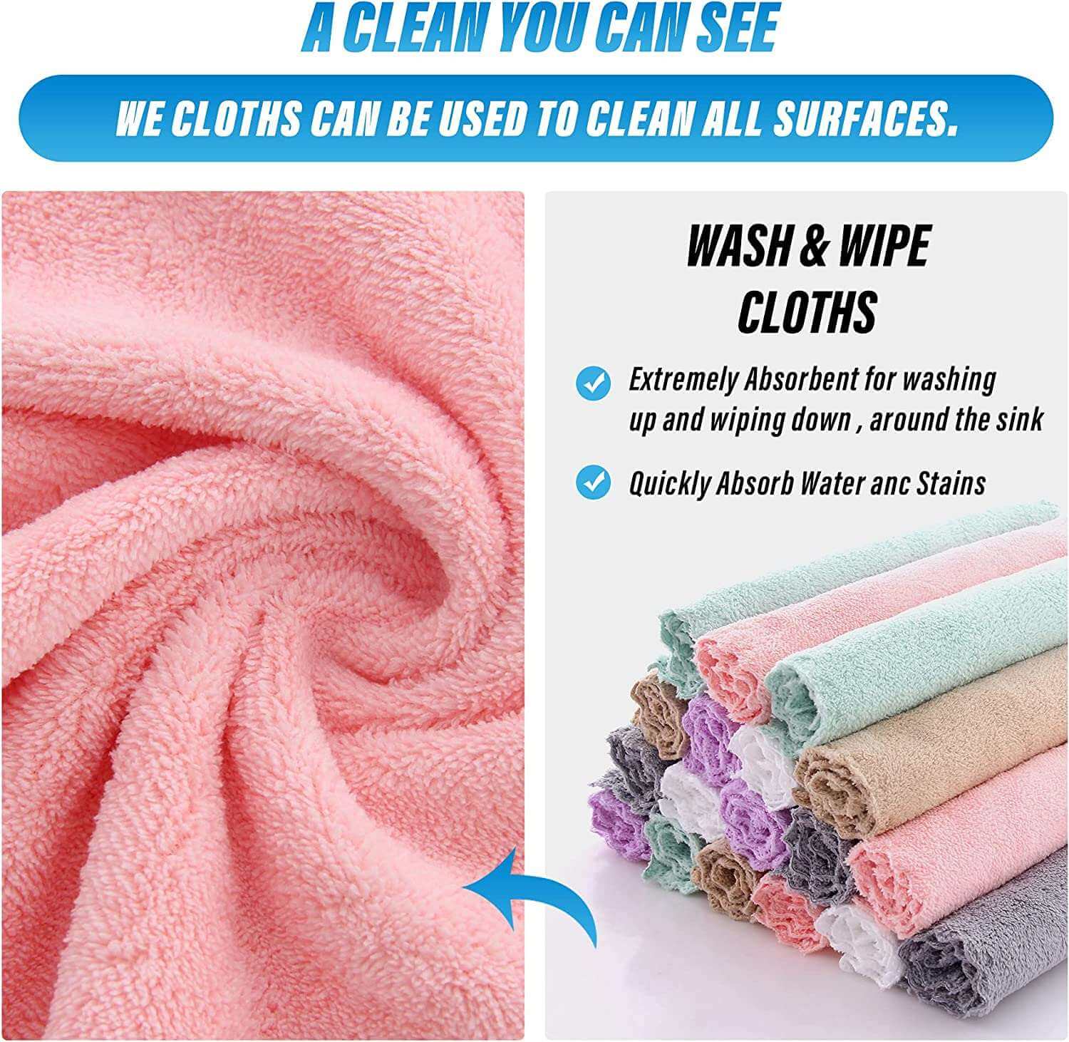 EZYHOME 8 Pack Microfiber Cleaning Cloth - Super Absorbent 10 × 10 Inch Reusable Cleaning Rags,Premium Dish Cloths, Coral Fleece Cleaning Towels, Nonstick Oil Washable Fast Drying - kutkutst