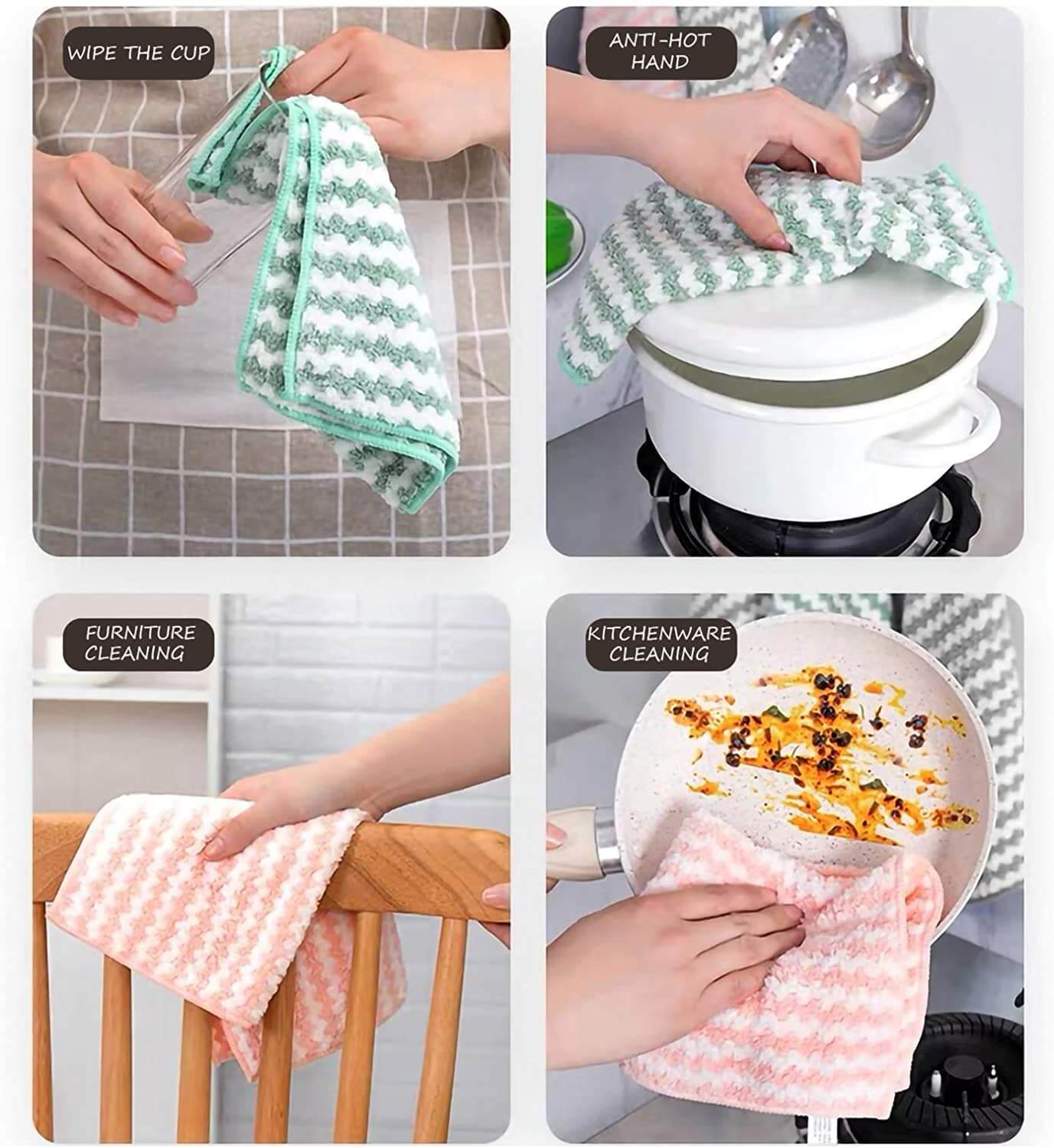 EZYHOME Kitchen Dish Microfibre Towels, 100% Cotton Kitchen Towels and Dishcloths Set, 8Pack Dish Cloths for Washing Dishes Dish Rags for Drying Dishes Kitchen Wash Clothes Cleaning Towel - k